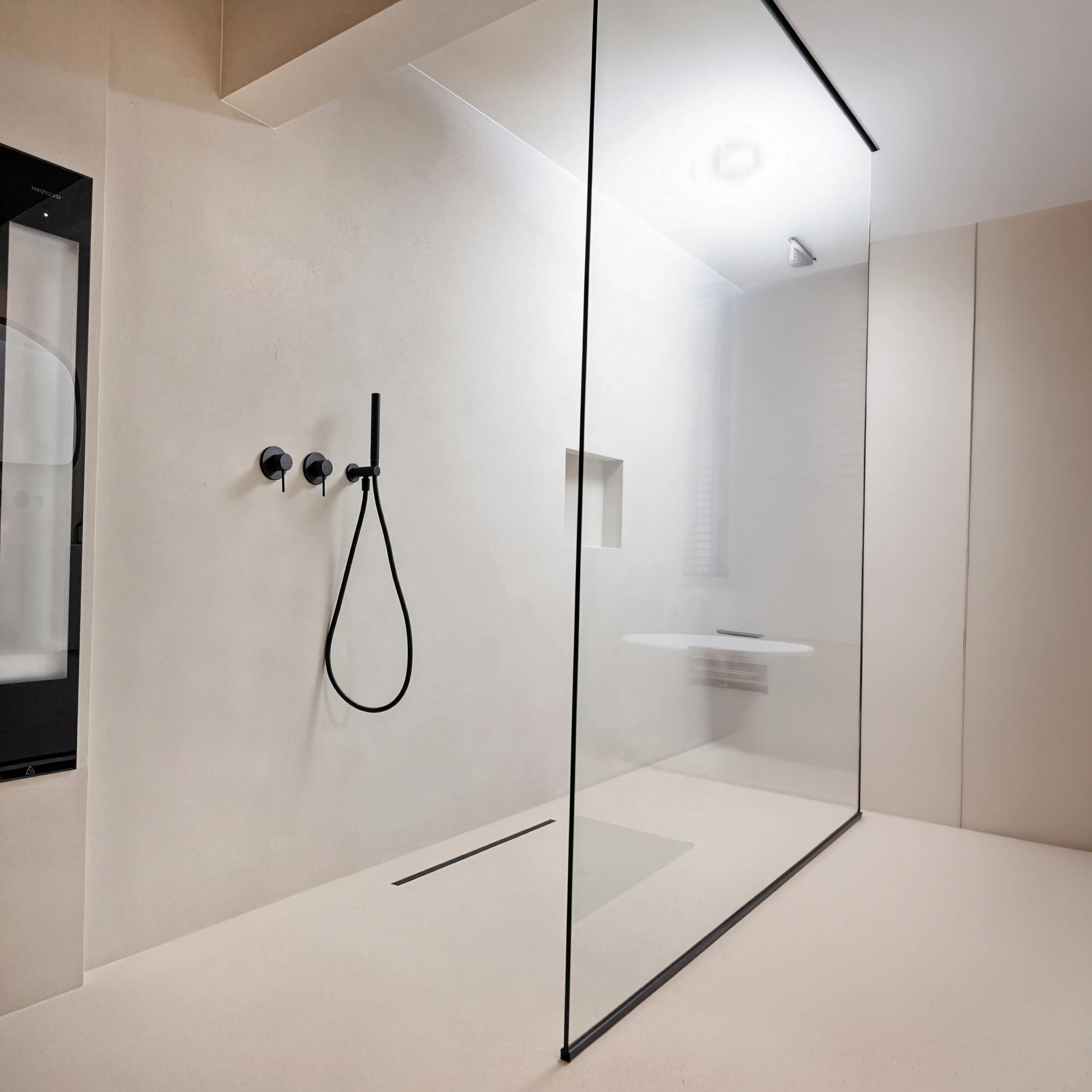 Luxury bathroom with linear shower drain
